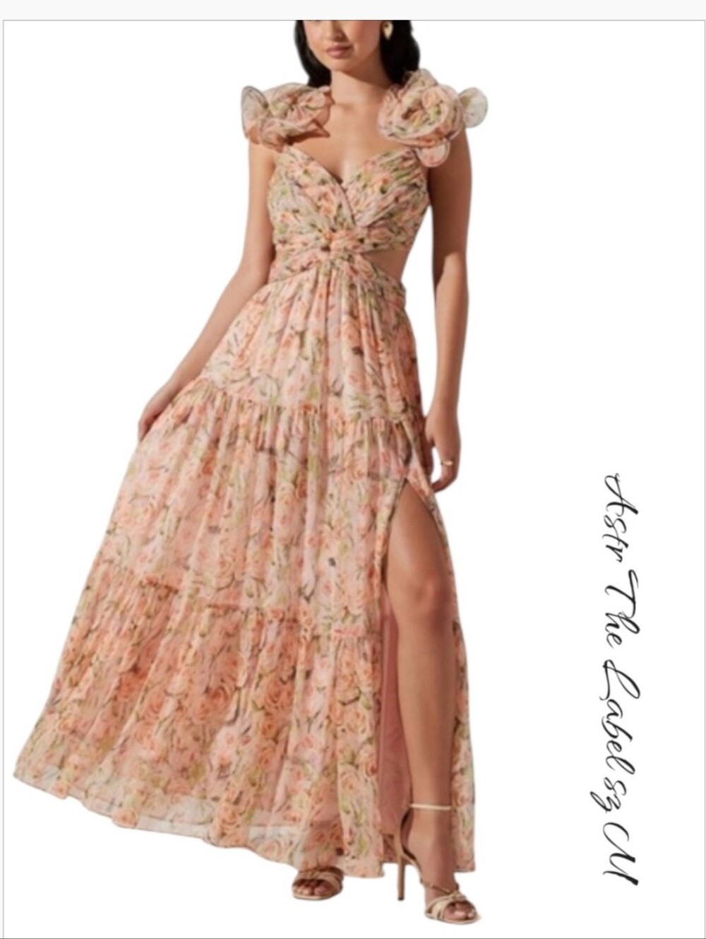 ASTR the Label Fritillaria Floral Cutout Maxi Dress Coral Size M